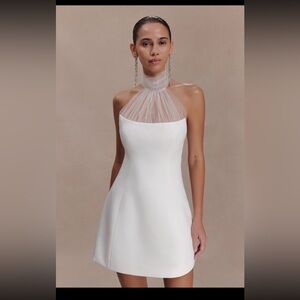 Meshki White Strapless Mini Dress with Sheer Halter Neck